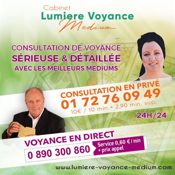 femme souriante voyante et un homme mature Kinen voyant et médium figurent les numéros d'appel pour  une consultation de voyance par téléphone